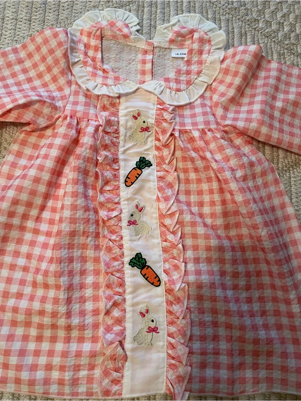Pink Gingham Embroidered Easter Dress